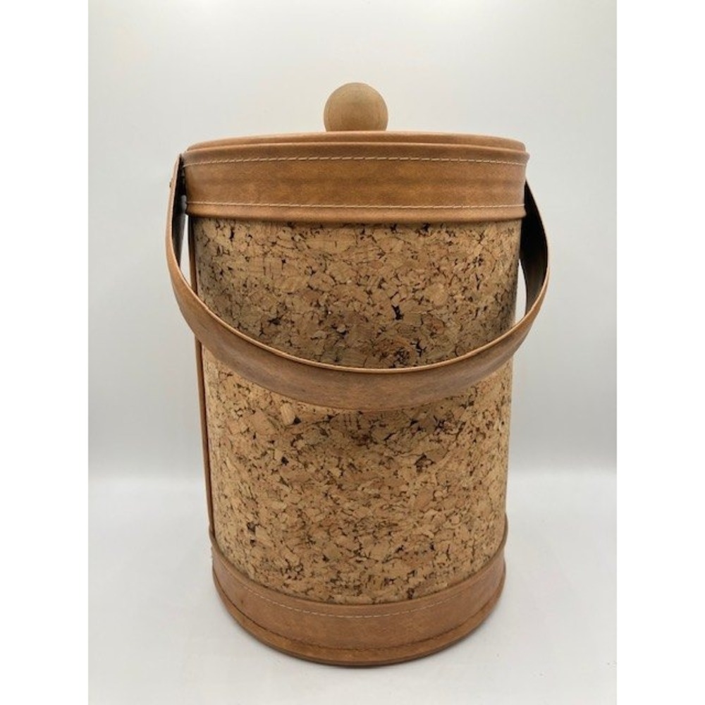 Cork Ice Bucket with Lid & Handle Vintage Barware‎ Wine Chiller 13"H Retro Decor